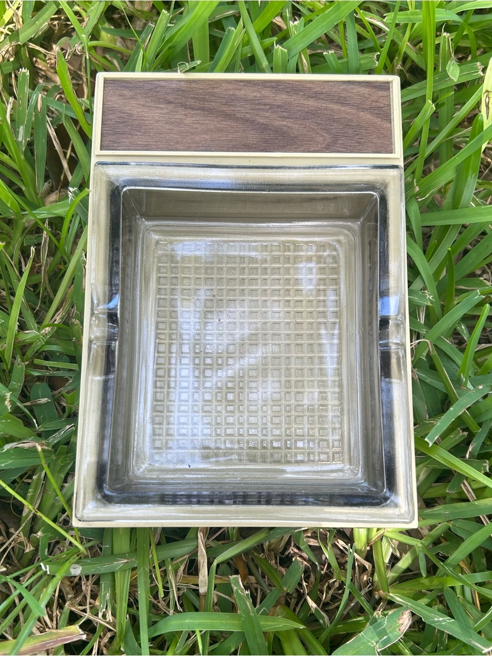Neutral Glass Vanity Tray with Brown Accent